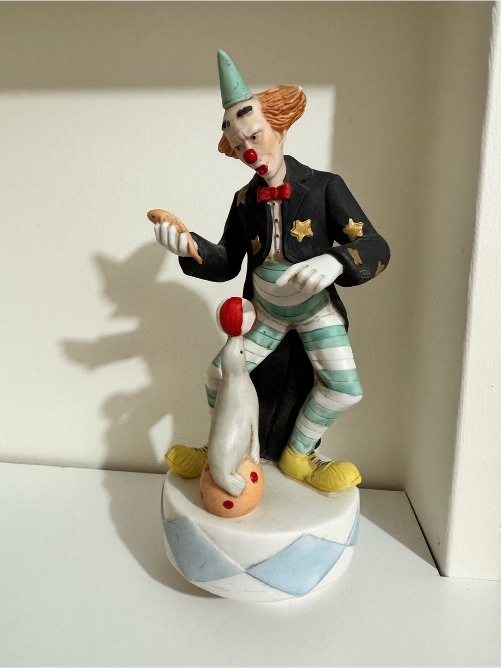 Whimsical Clown Sculpture in Black and Mint Green
